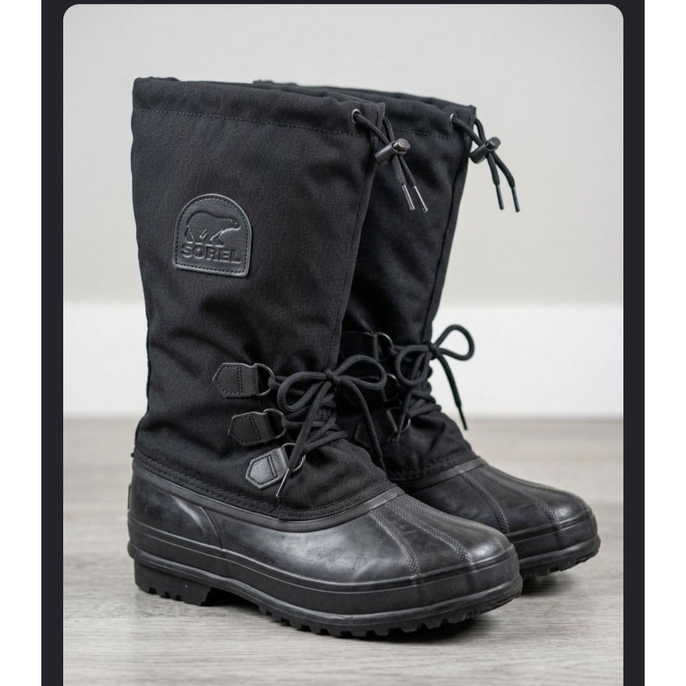 Sorel Kaufman Canada Snowbear Winter Boots Black Rubber Duck Nylon Tall Mens
